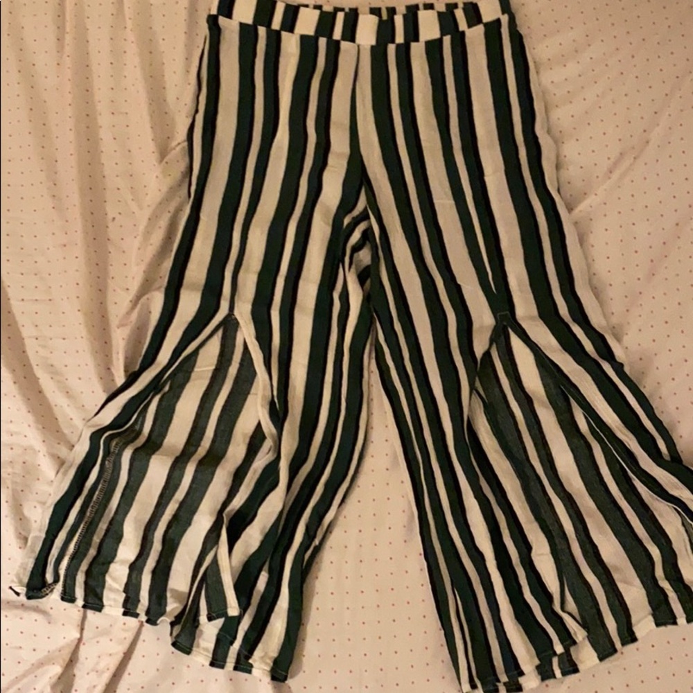 high waisted green/white striped pants